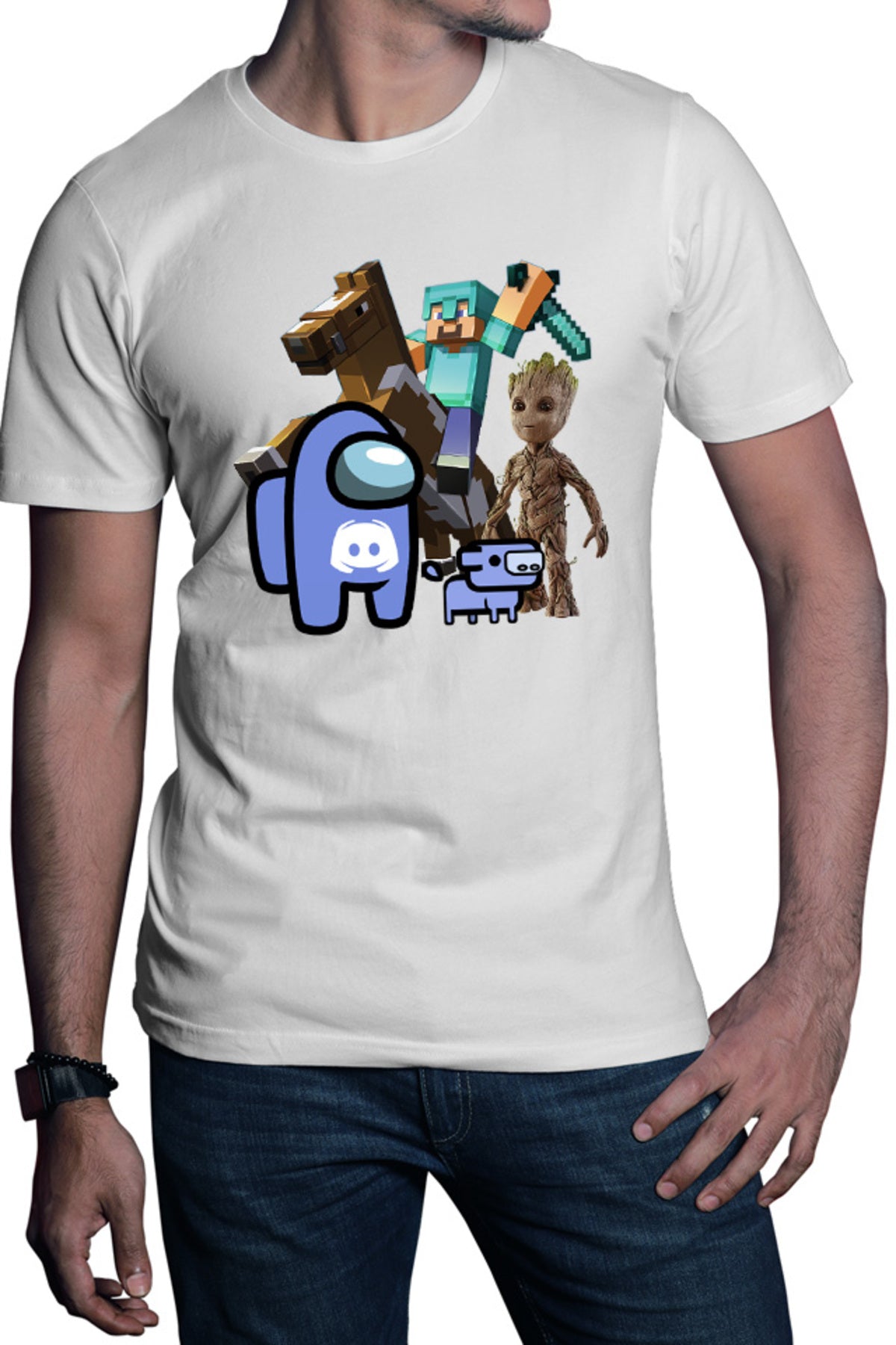 Tricou barbati Among Discord Baby Groot Minecraft Diamond Sword