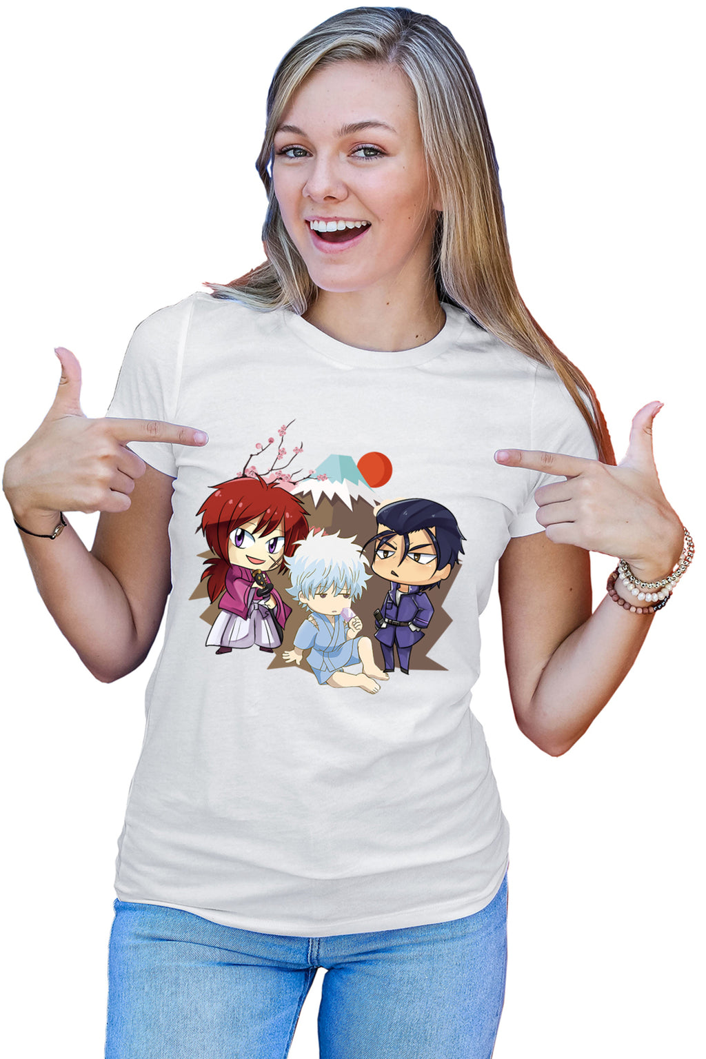 Tricou dama Rurouni Kenshin Chibi Trio Kenshin Gintoki Hajime