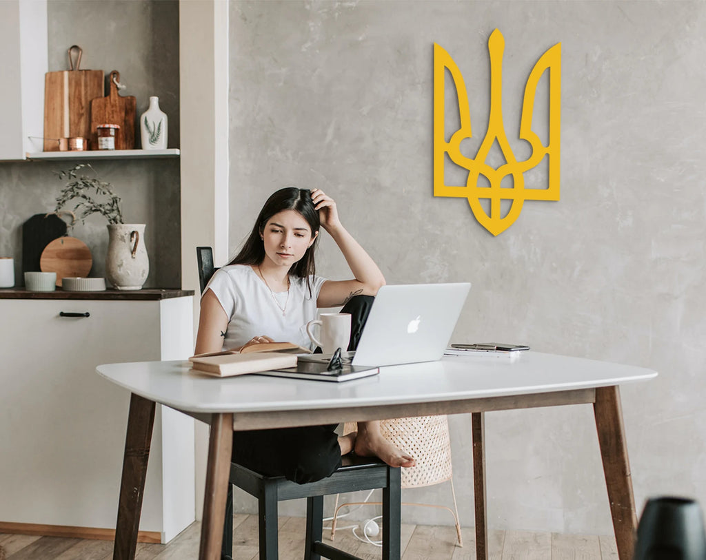 Ukraine Flag Tryzub Wood Wall Decor, Ukrainian Coat of Arms