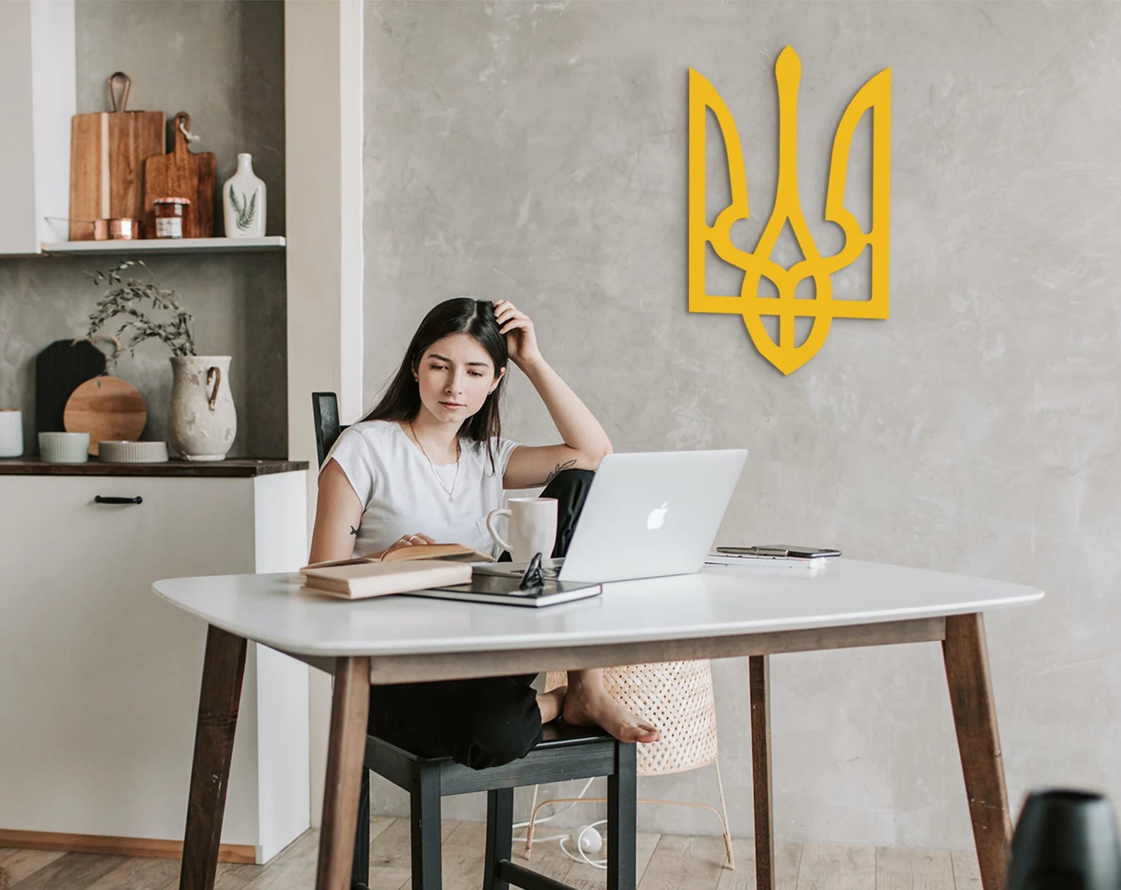 Ukraine Flag Tryzub Wood Wall Decor, Ukrainian Coat of Arms