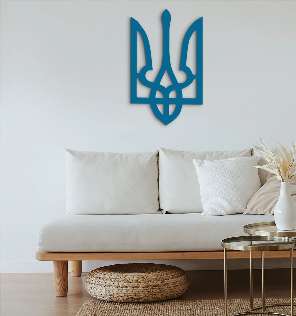 Ukraine Flag Tryzub Wood Wall Decor, Ukrainian Coat of Arms