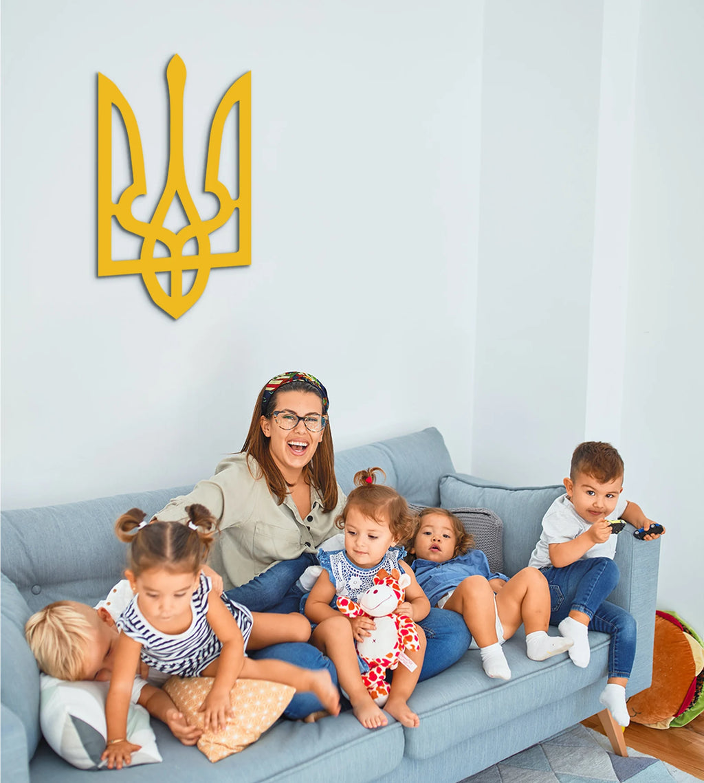 Ukraine Flag Tryzub Wood Wall Decor, Ukrainian Coat of Arms