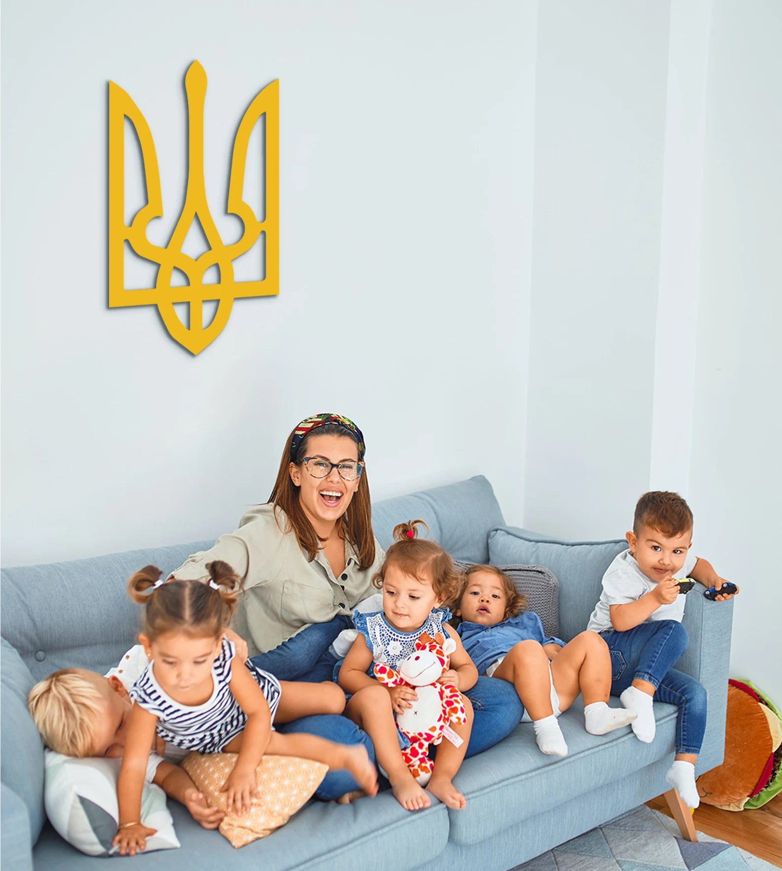Ukraine Flag Tryzub Wood Wall Decor, Ukrainian Coat of Arms