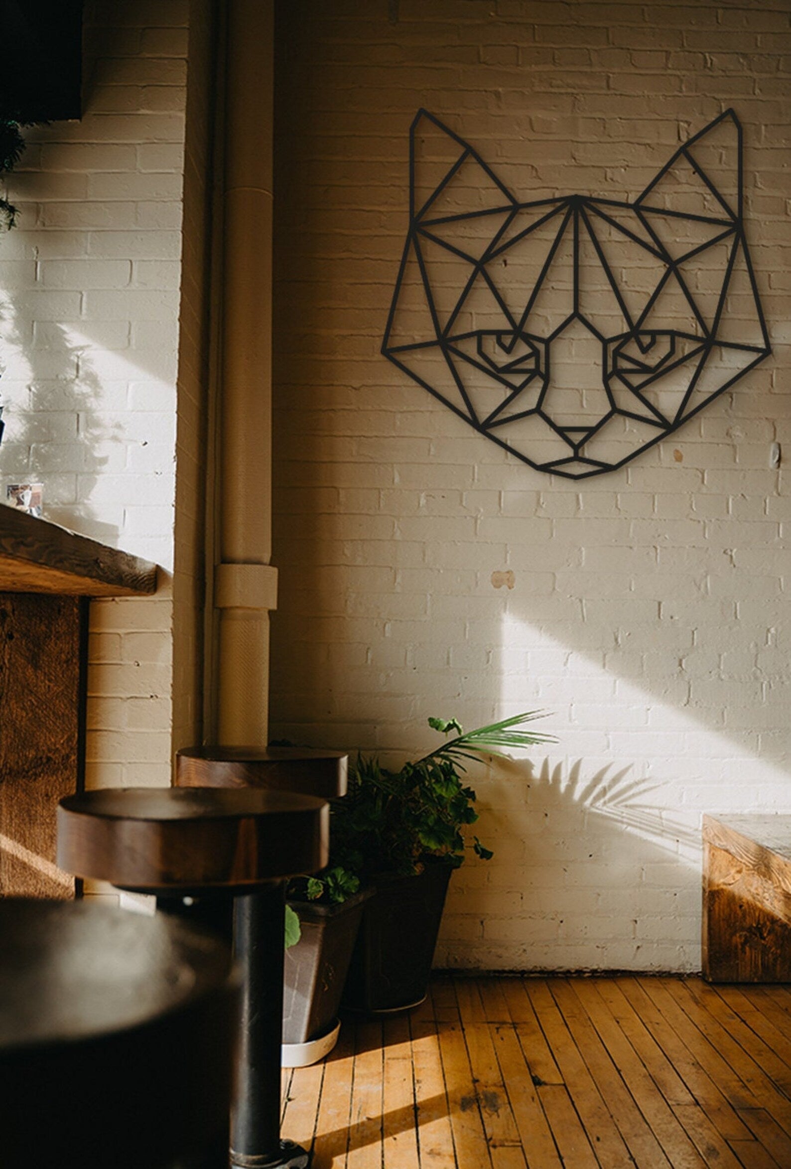 Geometric Cat Wall Decor: Wooden Animal Art
