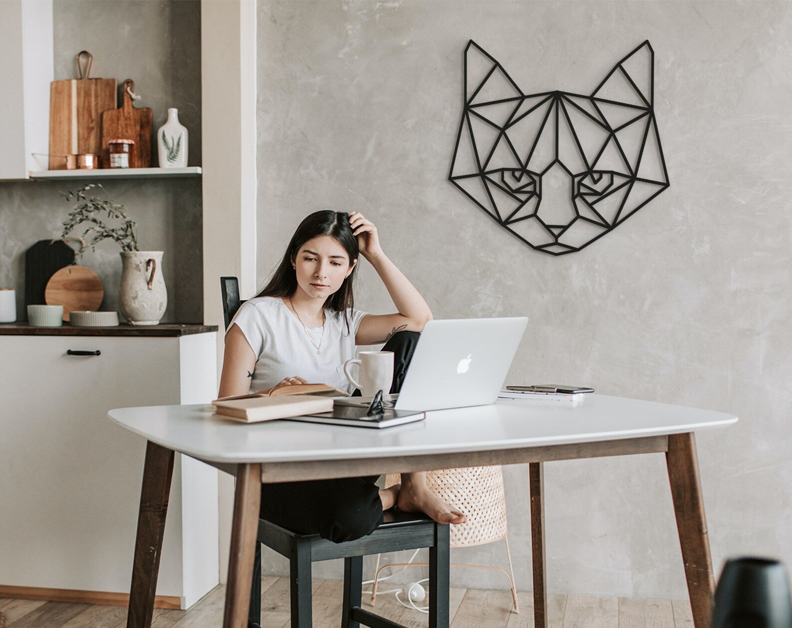 Geometric Cat Wall Decor: Wooden Animal Art