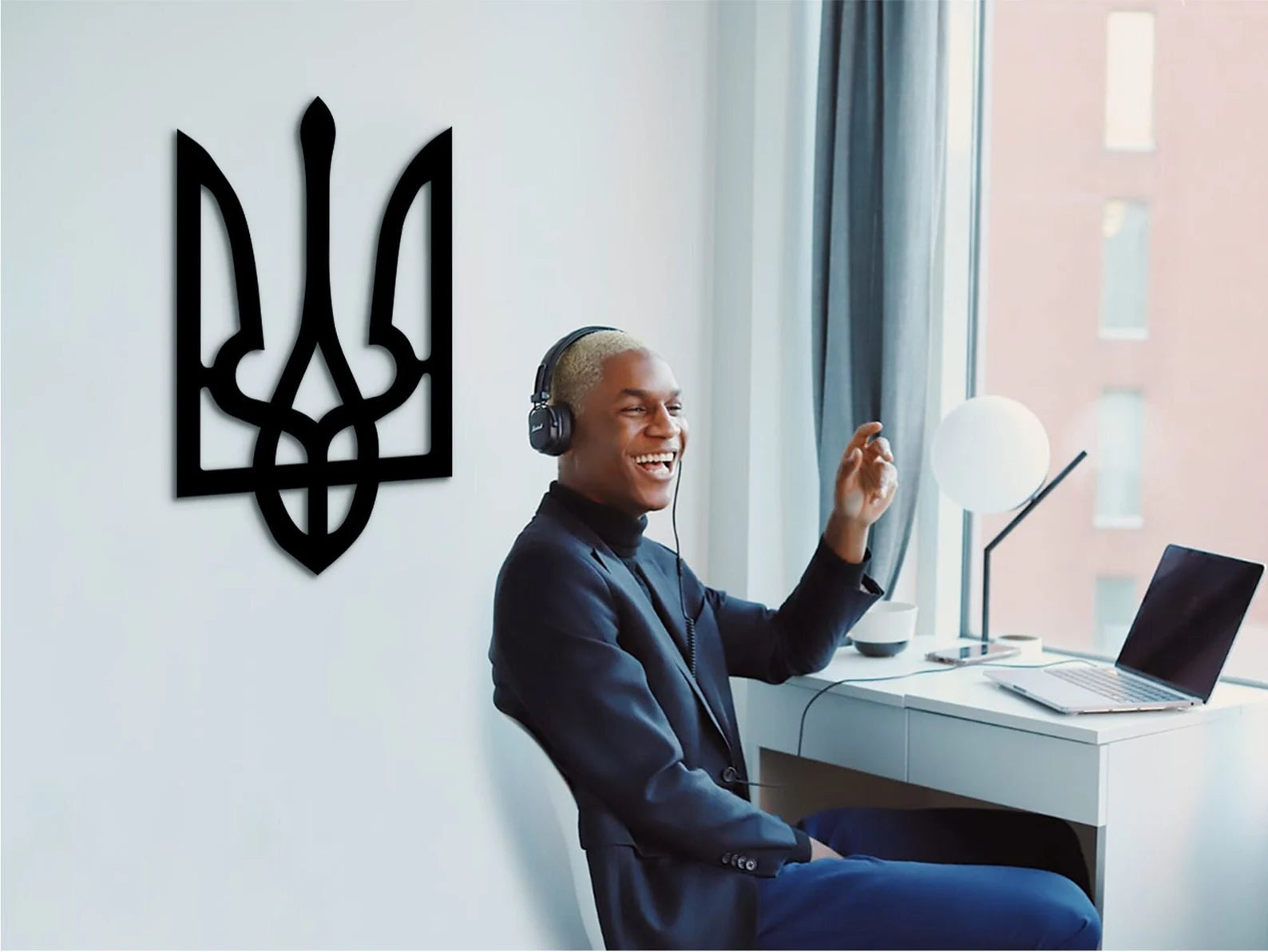 Ukraine Flag Tryzub Wood Wall Decor, Ukrainian Coat of Arms