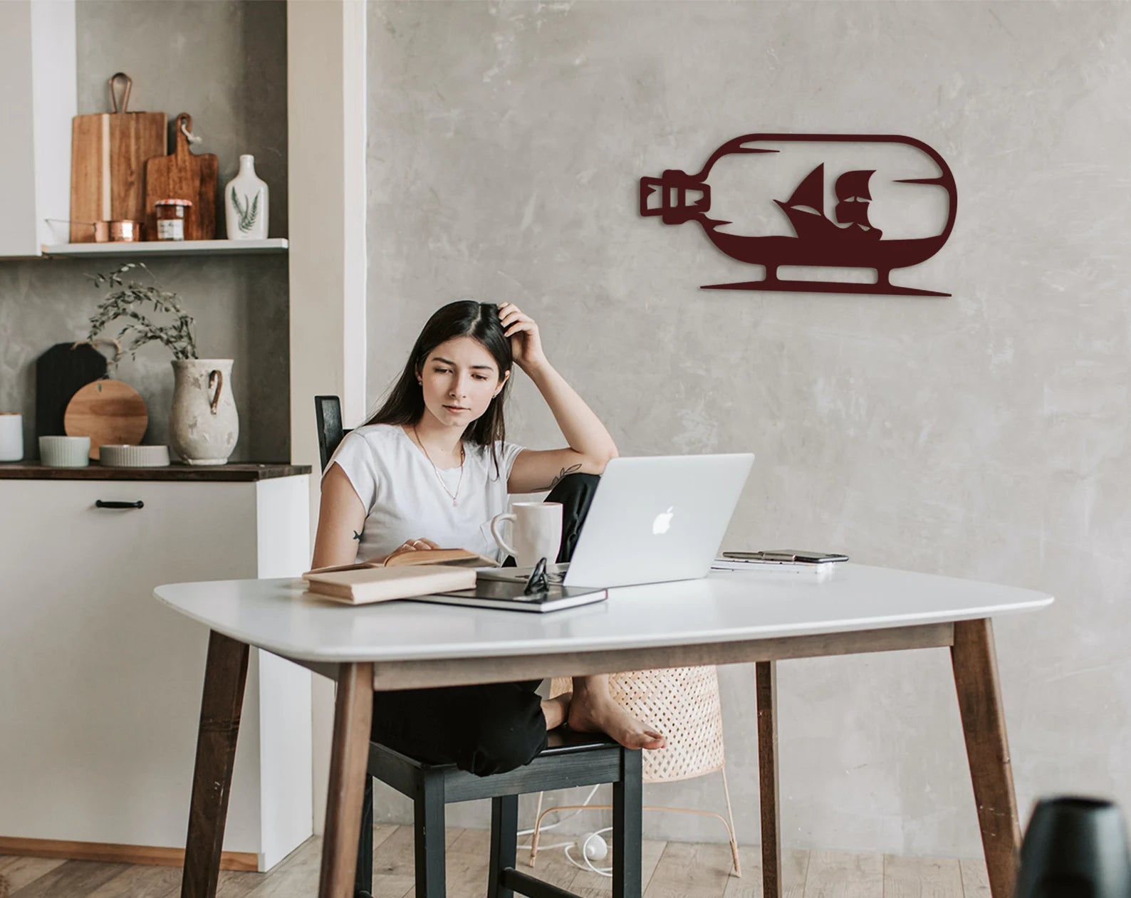 Wooden Sailboat Wall Art: 3D Shadow Effect, Laser Cut Ship