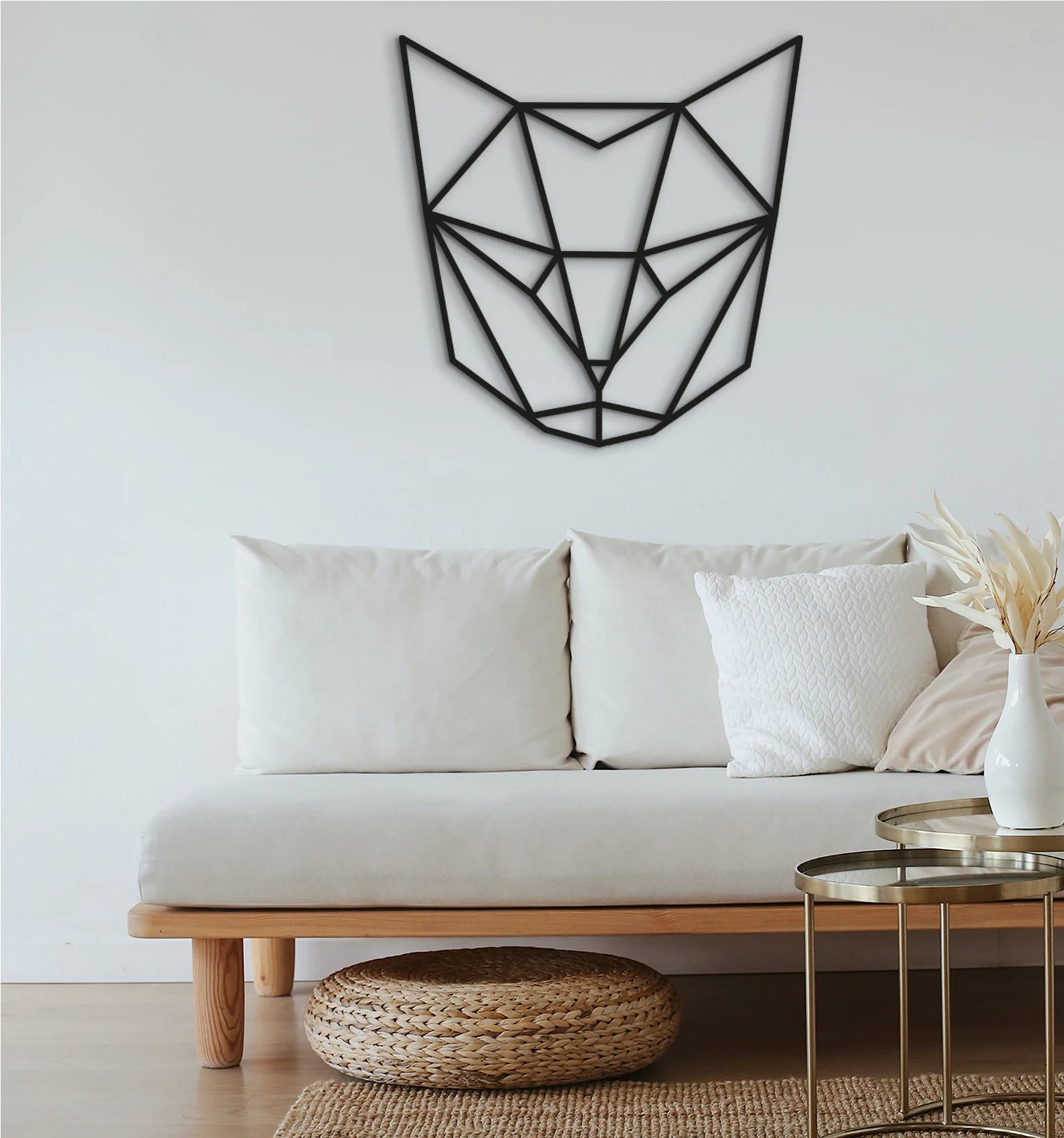 Geometric Cat Head Wall Decor: Wooden Animal Art