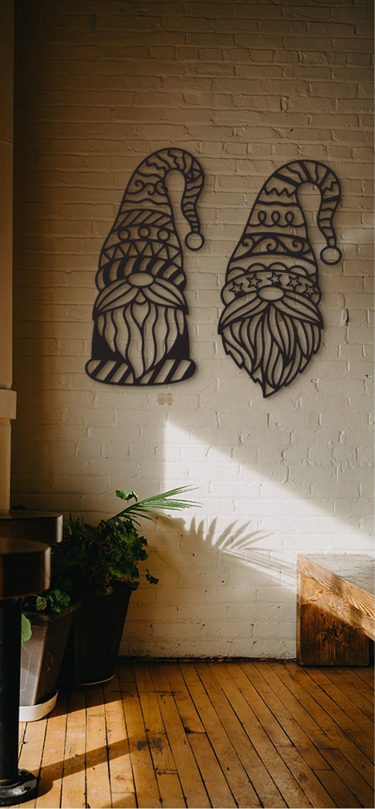 Gnomes Wood Ornament Set: Geometric Wall Art