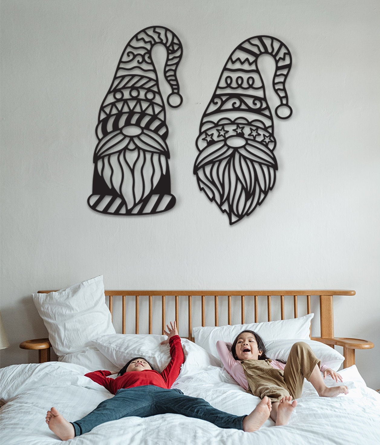 Gnomes Wood Ornament Set: Geometric Wall Art