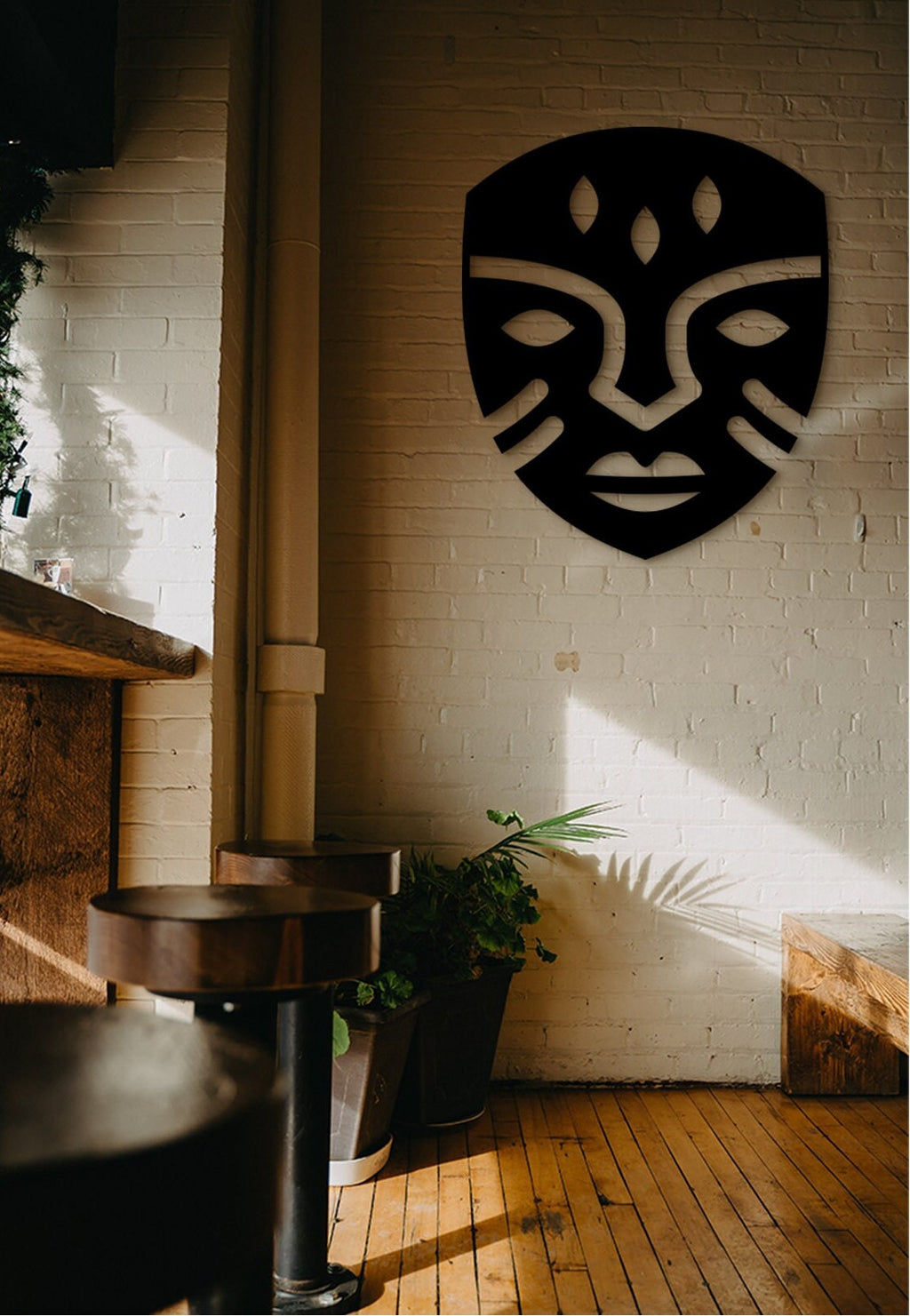 African Mask Wall Art: 3D Shadow Wood Sculpture