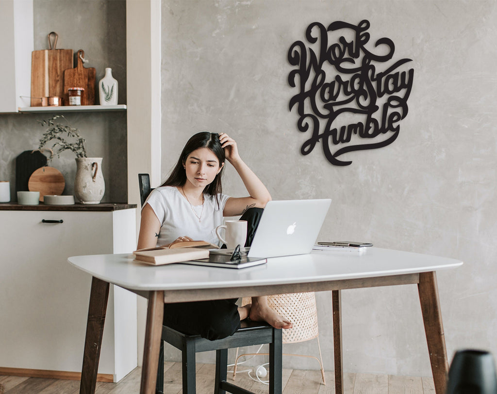 Work Hard Stay Humble Wood Sign: Laser Cut Motivational Wall Decor