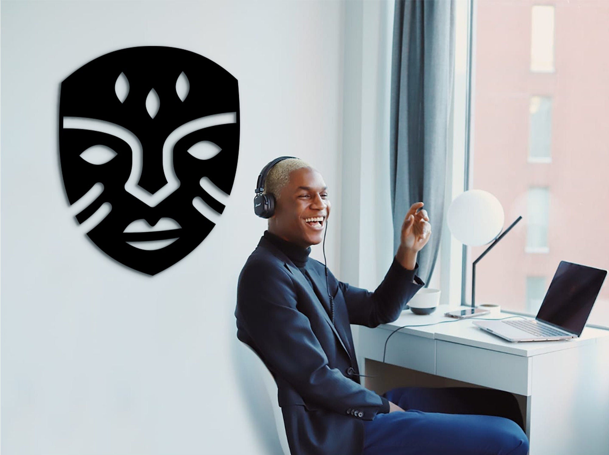African Mask Wall Art: 3D Shadow Wood Sculpture