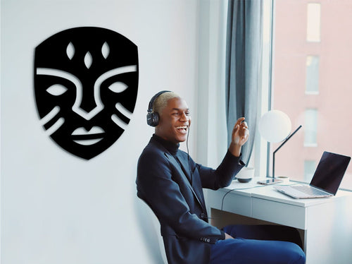 African Mask Wall Art: 3D Shadow Wood Sculpture