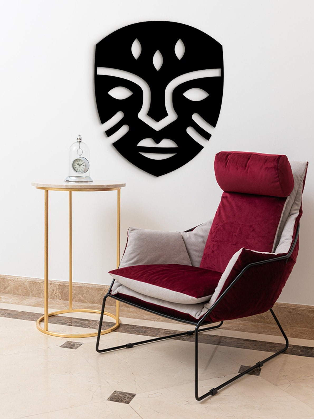 African Mask Wall Art: 3D Shadow Wood Sculpture