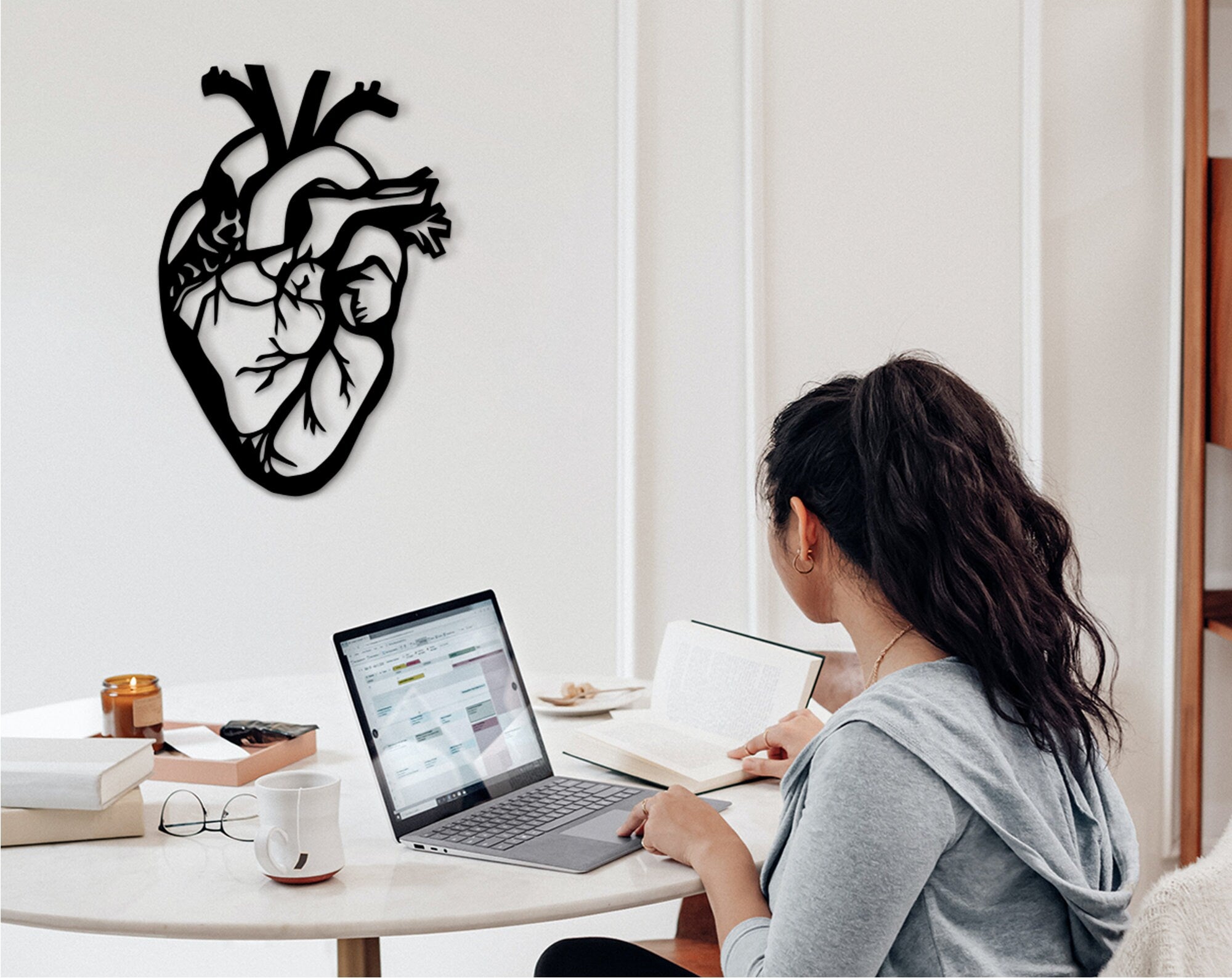 Geometric Human Heart Wall Decor: Laser Cut Wood Art