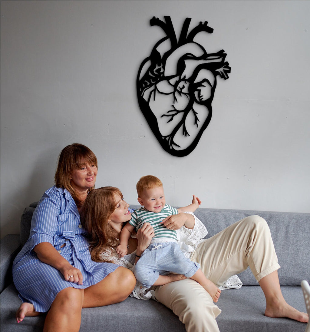 Geometric Human Heart Wall Decor: Laser Cut Wood Art