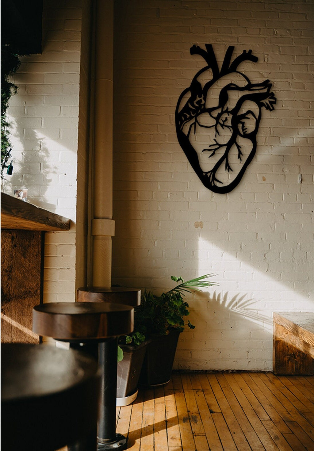 Geometric Human Heart Wall Decor: Laser Cut Wood Art