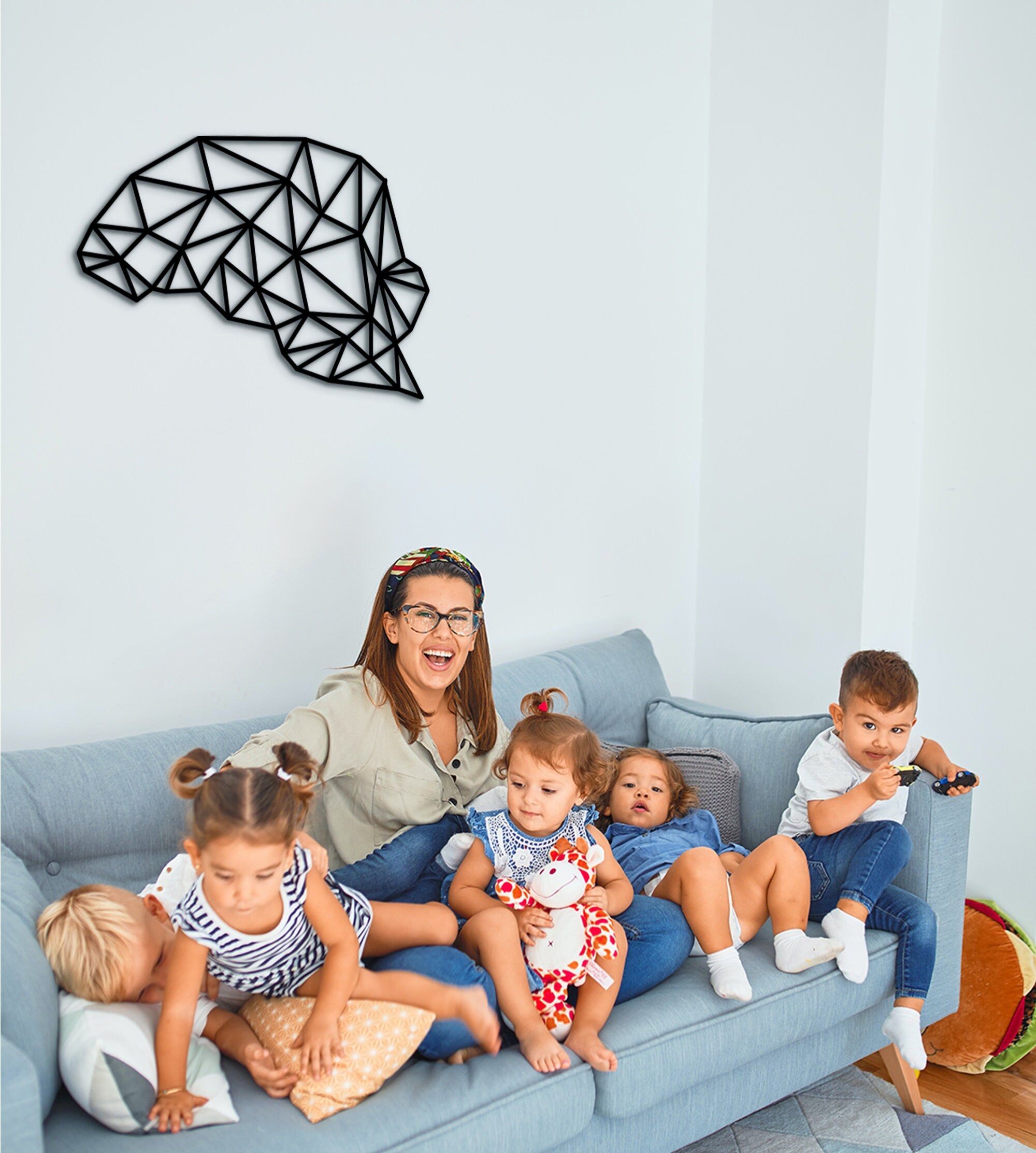 Geometric Brain Hemispheres Wood Wall Art: Neurology Decor