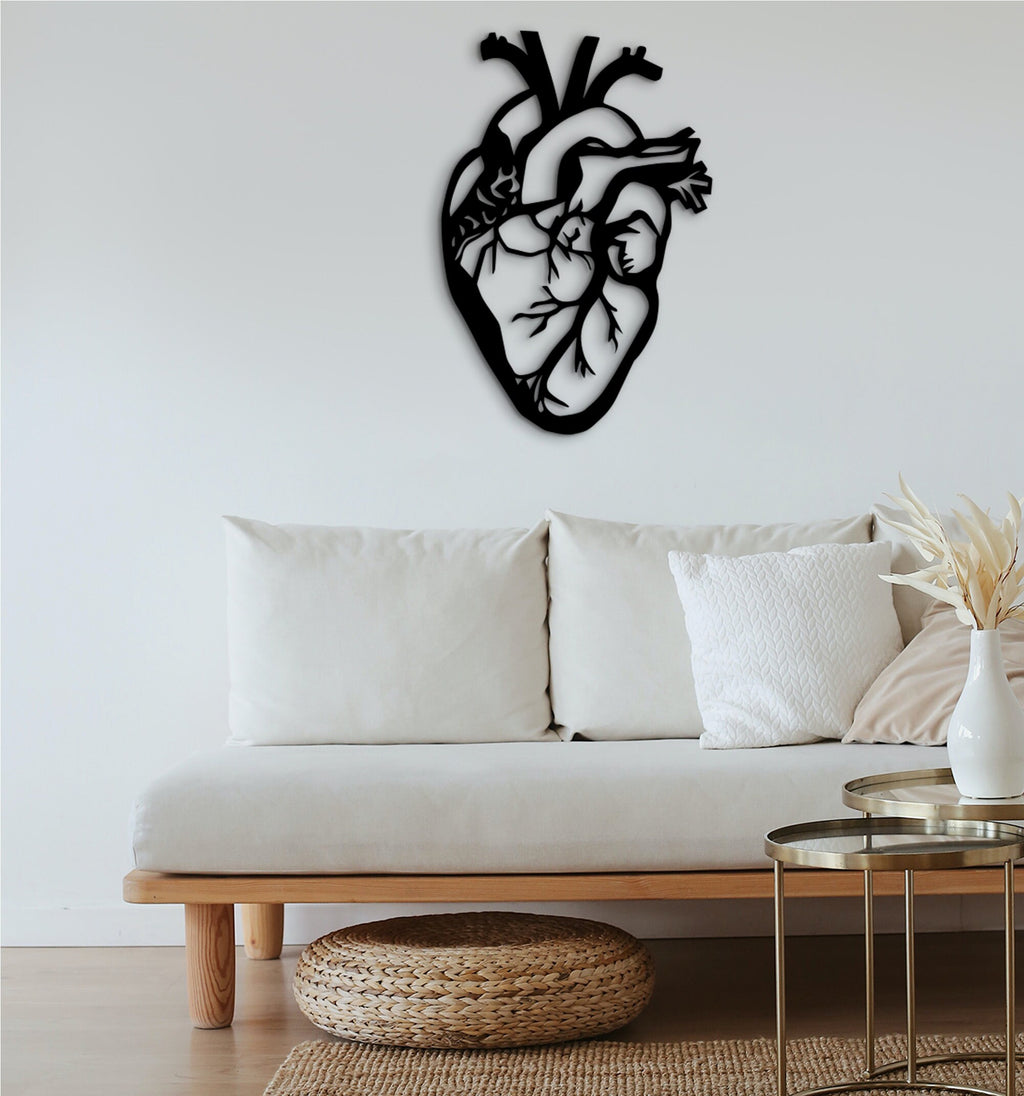Geometric Human Heart Wall Decor: Laser Cut Wood Art