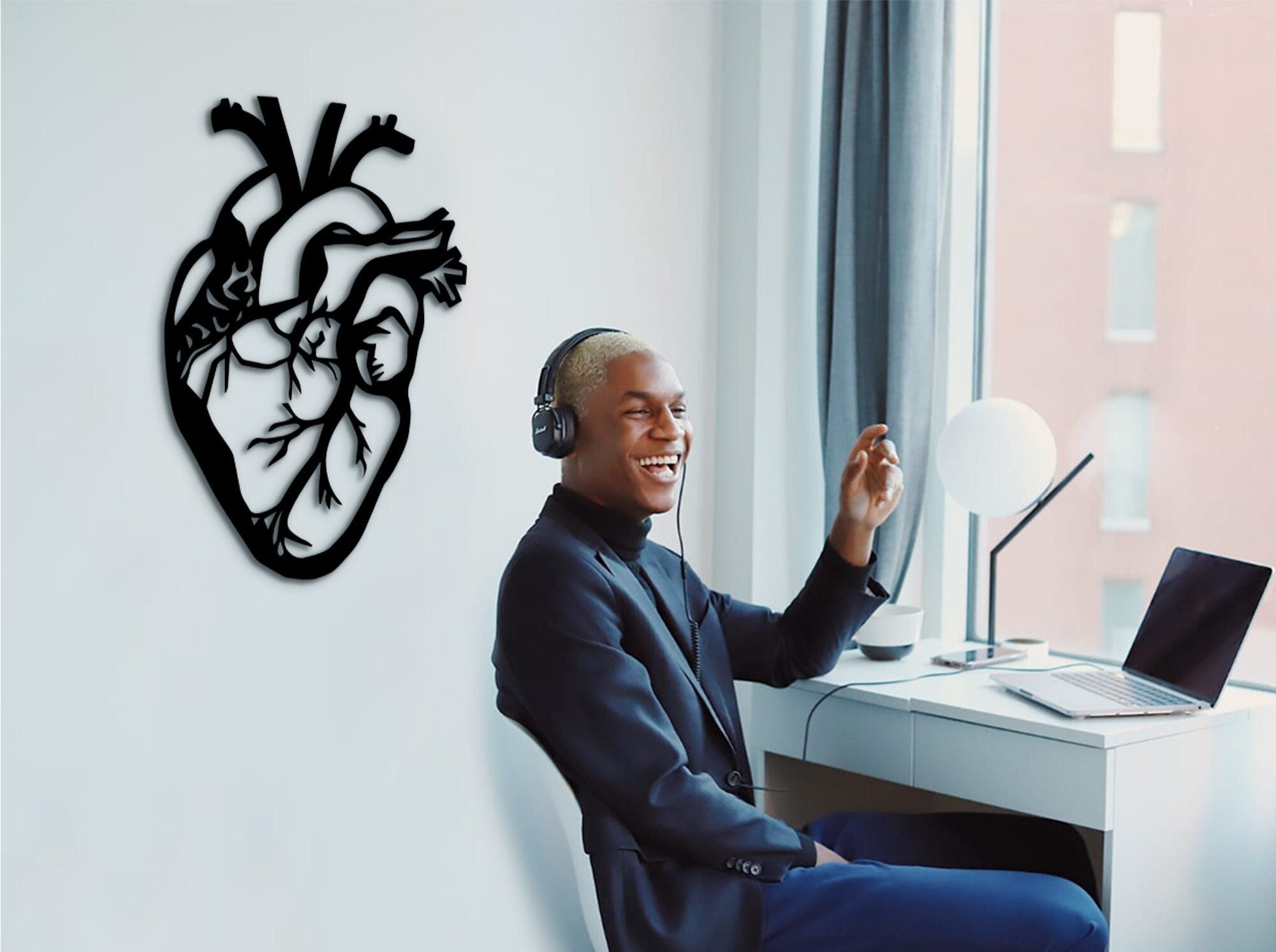 Geometric Human Heart Wall Decor: Laser Cut Wood Art