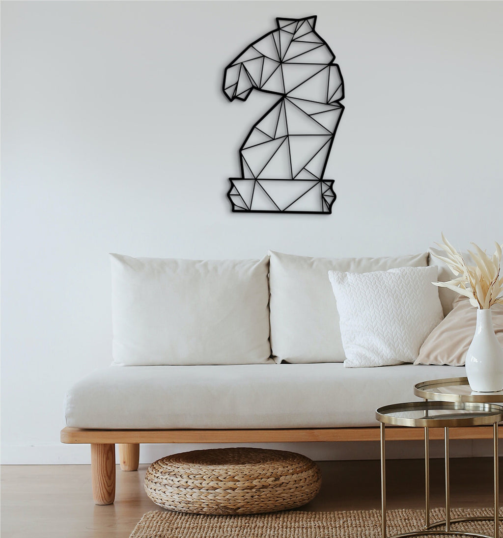 Geometric Chess Knight Wood Wall Art: Chess Player Gift