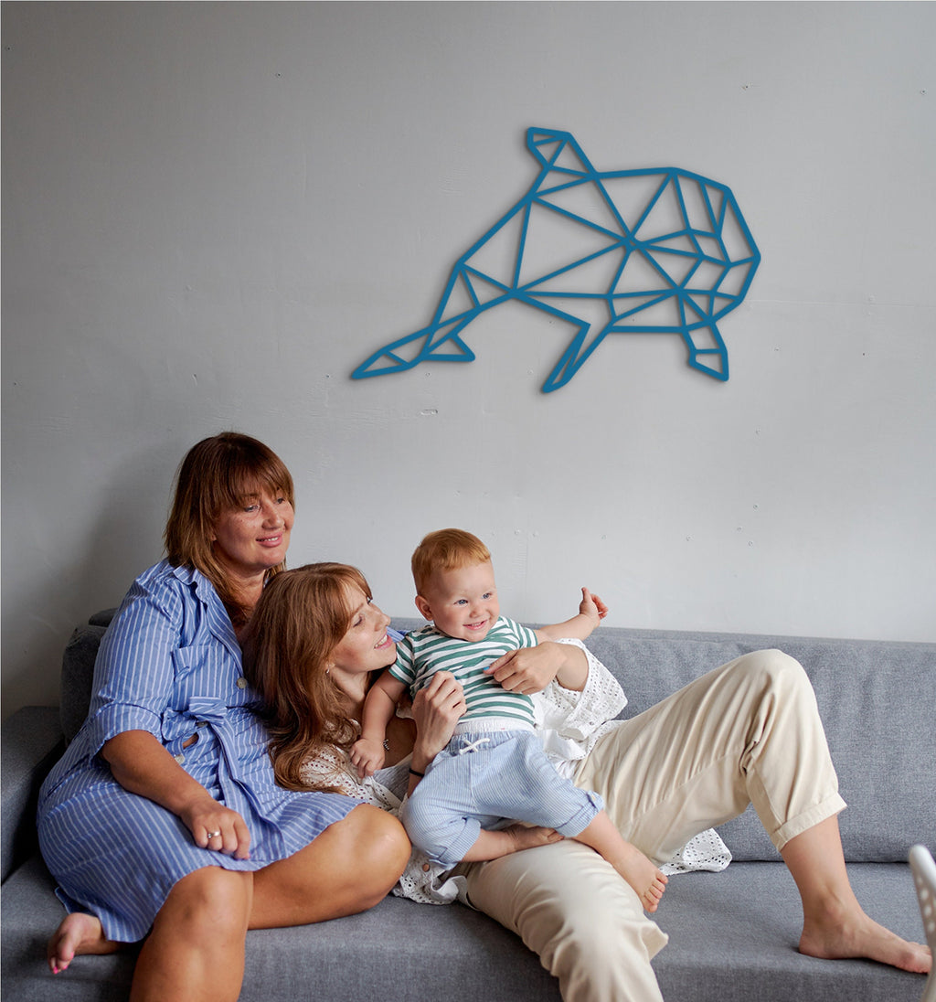 Geometric Dolphin Wood Wall Art: 3D Shadow Decor