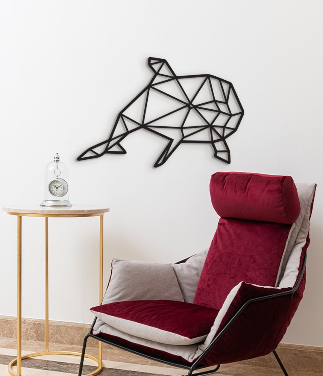 Geometric Dolphin Wood Wall Art: 3D Shadow Decor