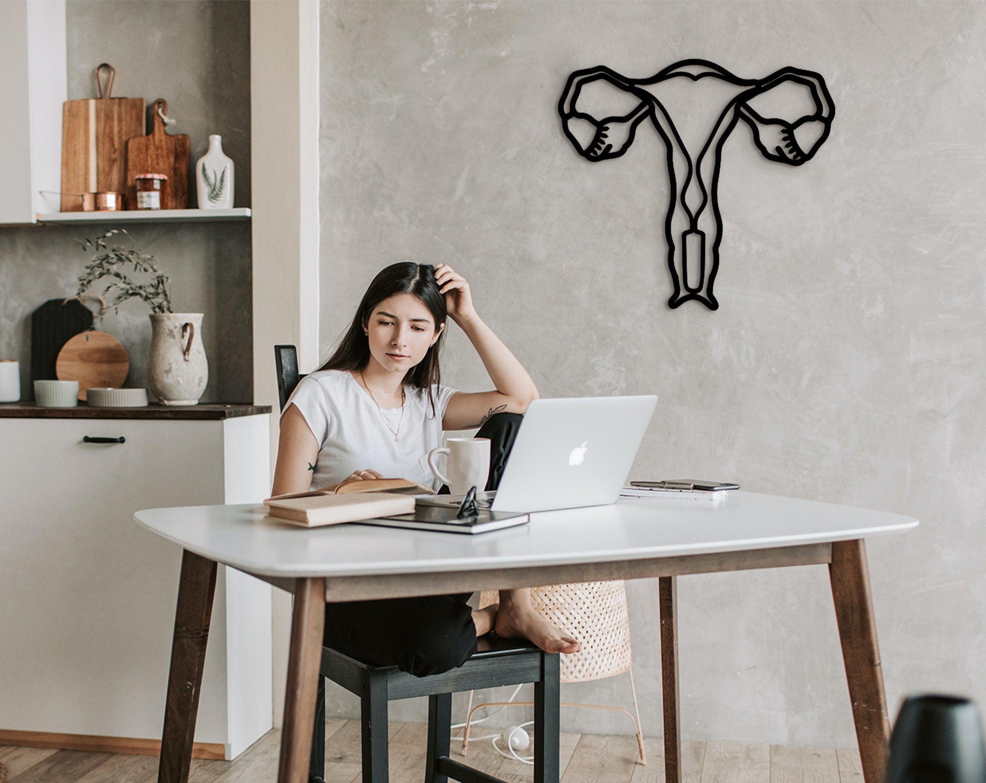 Uterus Anatomy Wood Wall Art - Floral Medical Decor, Gift