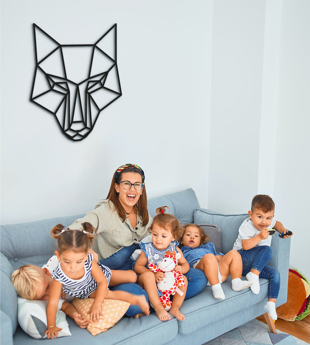Geometric Wolf Wall Art: Wooden Wolf Head Decor