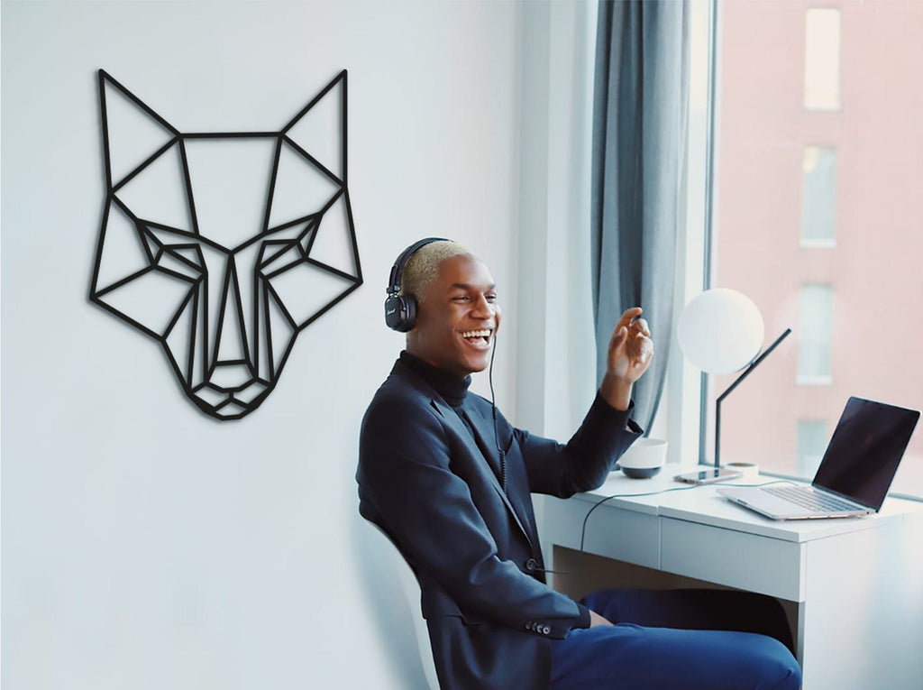 Geometric Wolf Wall Art: Wooden Wolf Head Decor