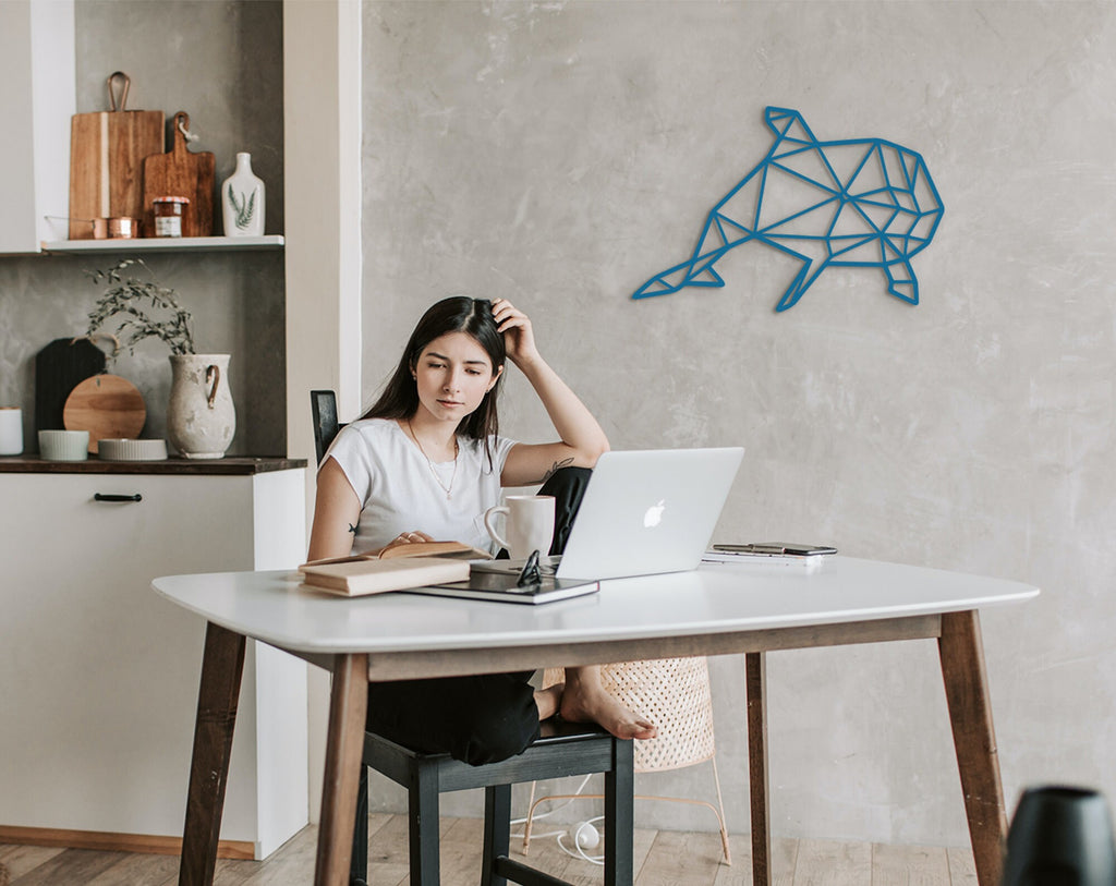 Geometric Dolphin Wood Wall Art: 3D Shadow Decor