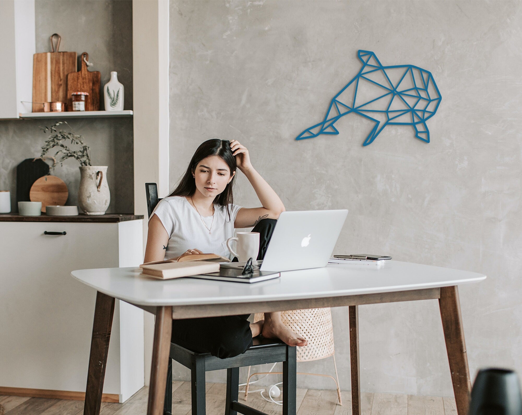 Geometric Dolphin Wood Wall Art: 3D Shadow Decor
