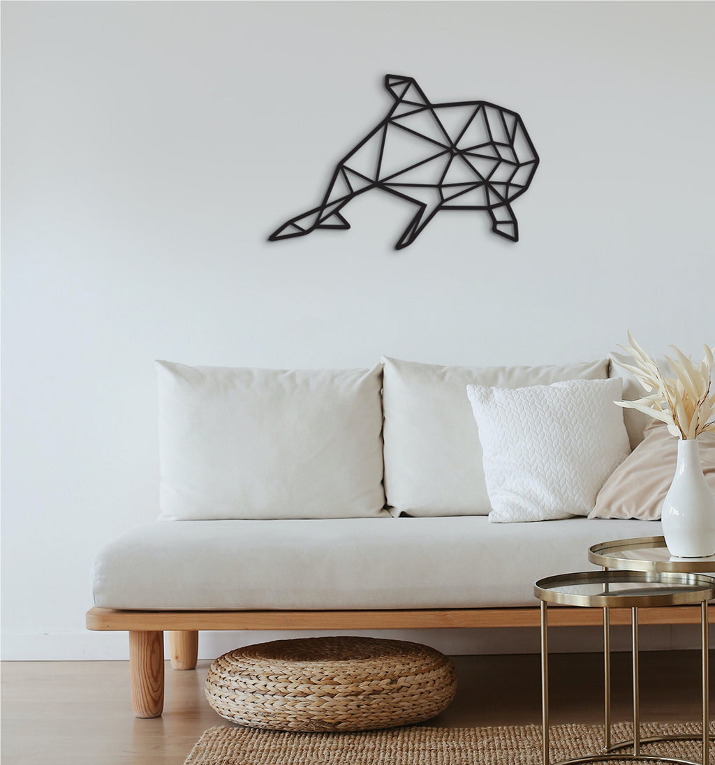 Geometric Dolphin Wood Wall Art: 3D Shadow Decor