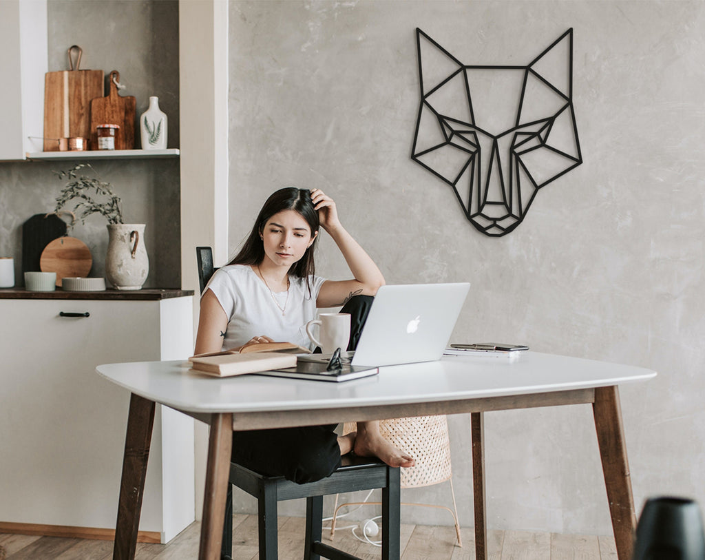 Geometric Wolf Wall Art: Wooden Wolf Head Decor