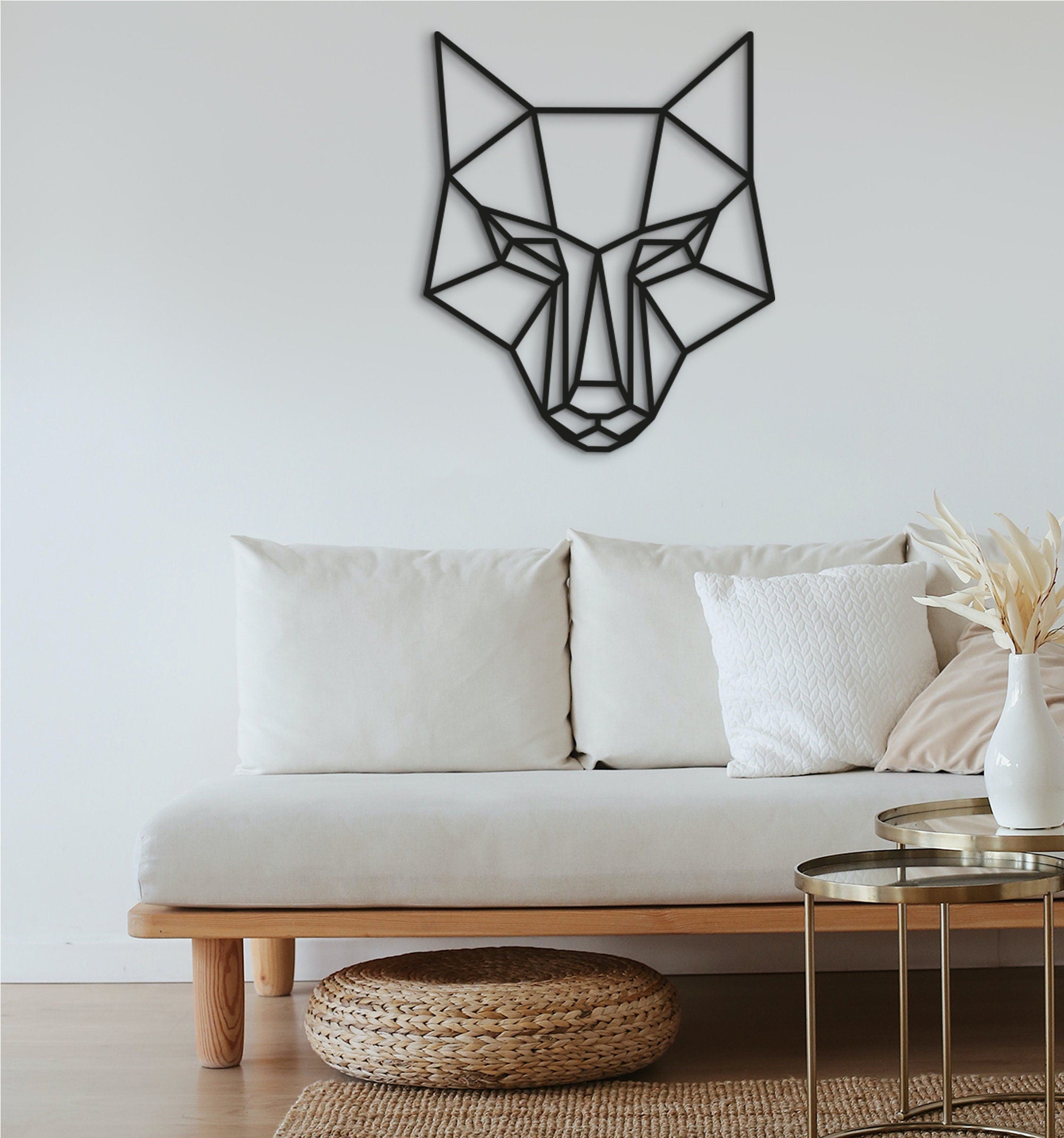 Geometric Wolf Wall Art: Wooden Wolf Head Decor