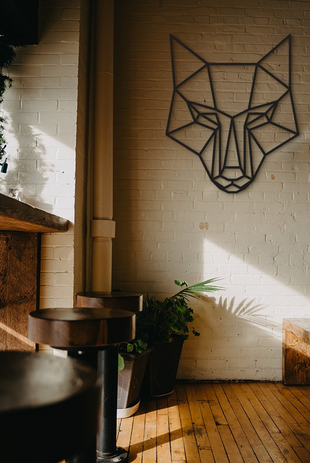 Geometric Wolf Wall Art: Wooden Wolf Head Decor
