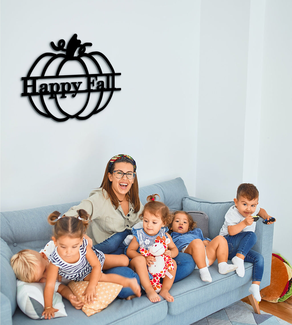 Happy Fall Wood Pumpkin Cutout - Autumn Decor Door Hanger