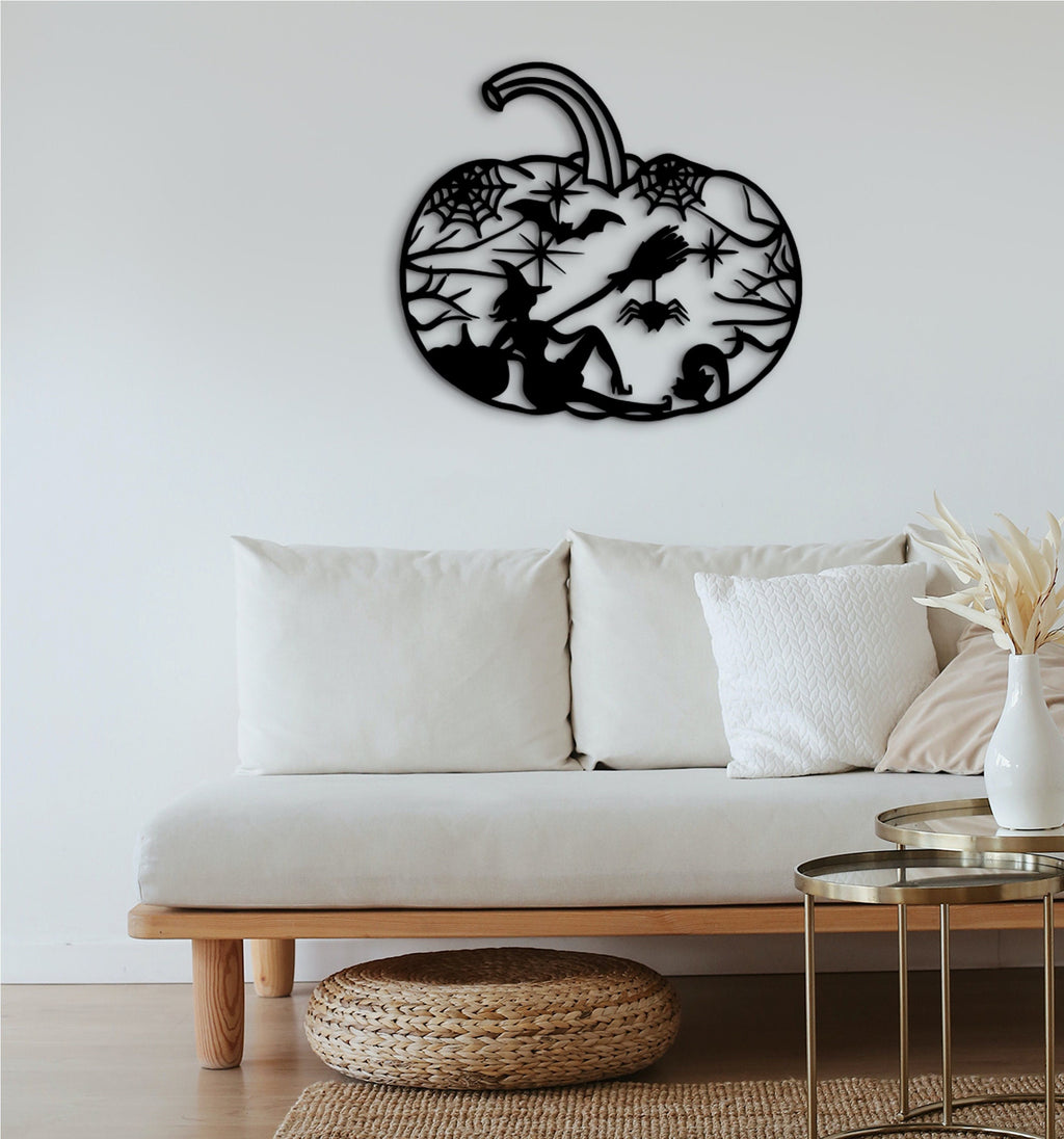 Pumpkin Witch Halloween Wood Wall Decor: Spooky Home Gift