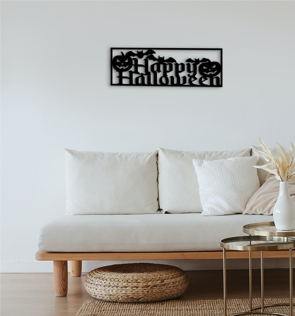 Halloween Wood Wall Decor: Pumpkin & Bats, Spooky Home Sign