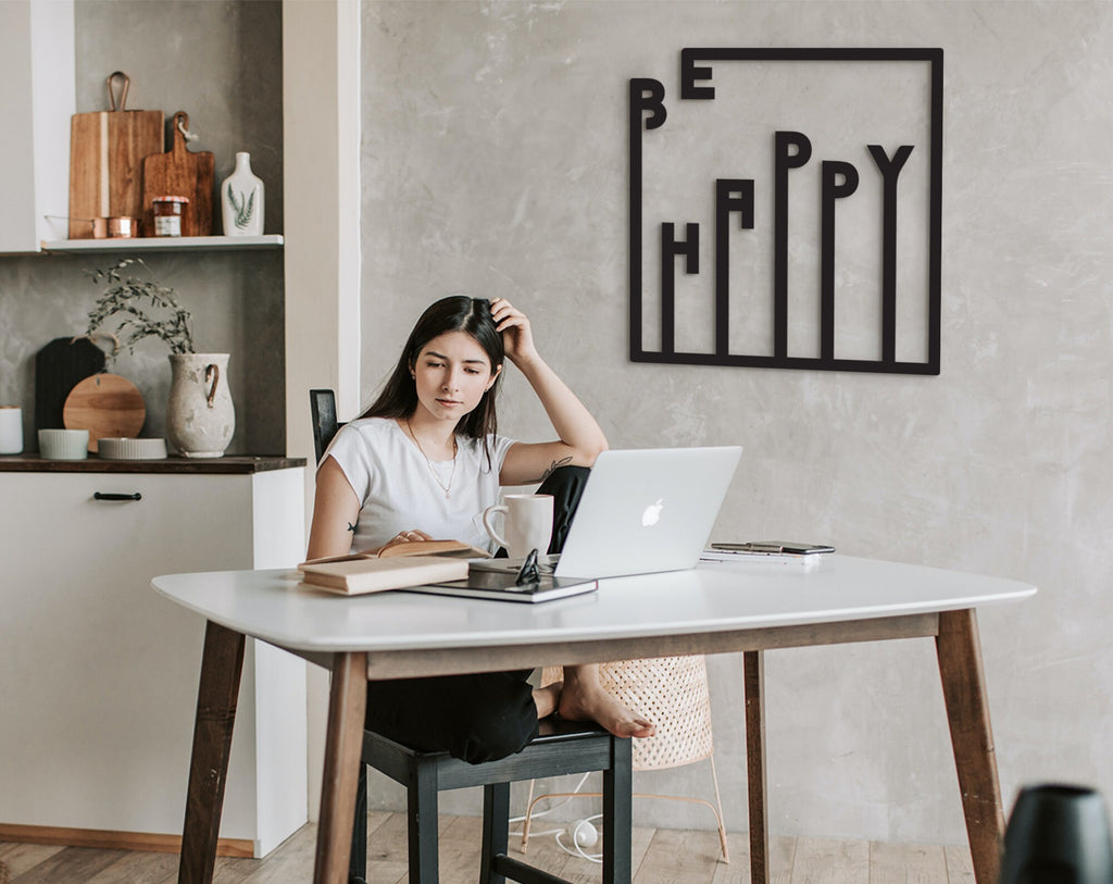 Be Happy Wood Wall Art: Laser Cut Home Decor Sign