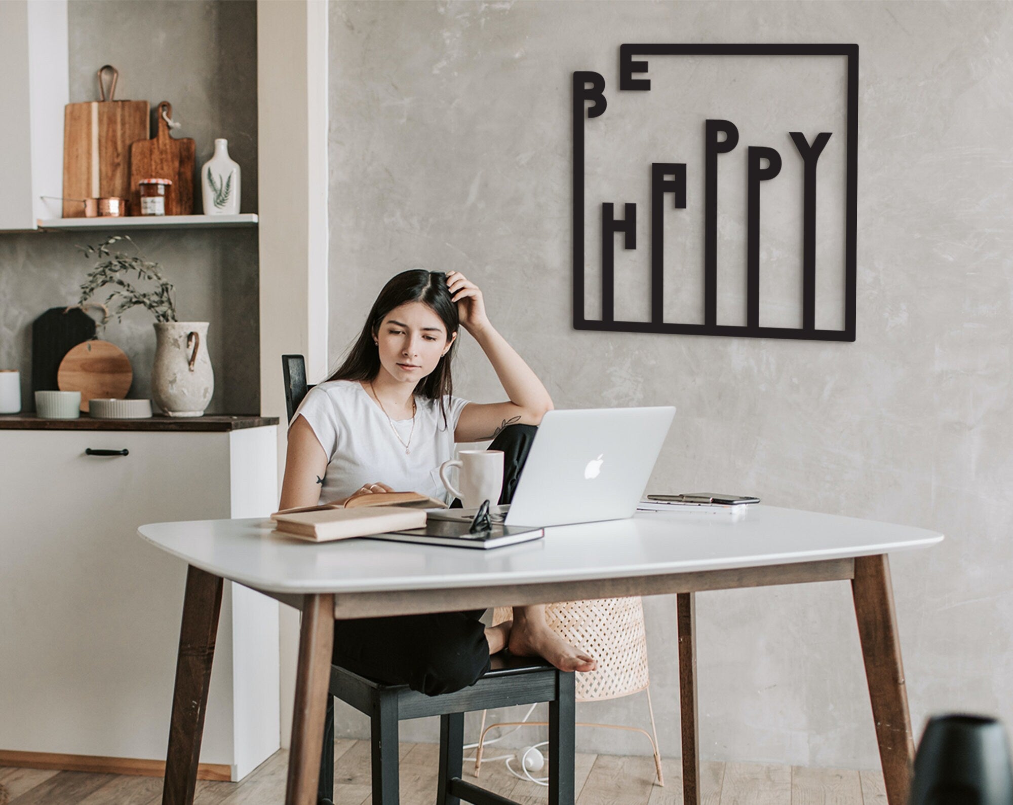 Be Happy Wood Wall Art: Laser Cut Home Decor Sign