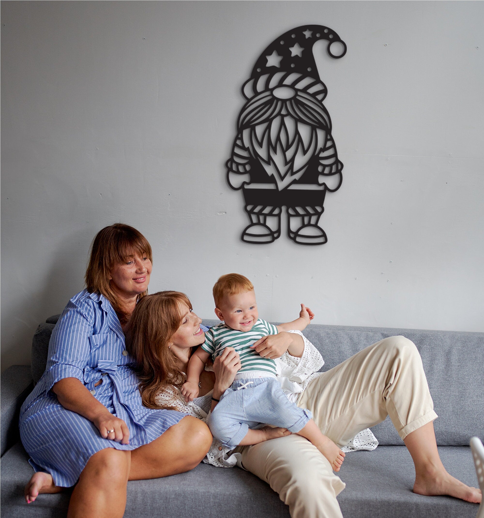 Gnomes Wood Wall Art: Geometric Laser Cut Home Decor