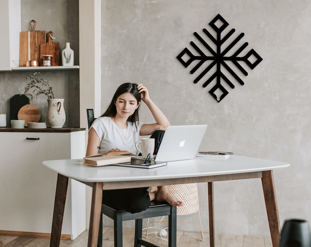 Geometric Wood Wall Art: Modern Office Decor, Black Sculpture