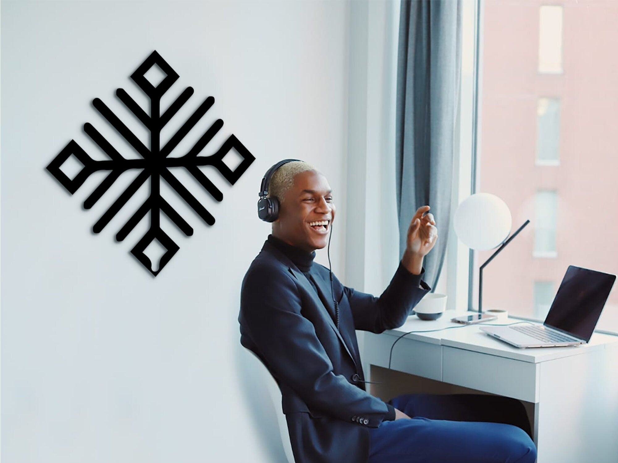 Geometric Wood Wall Art: Modern Office Decor, Black Sculpture