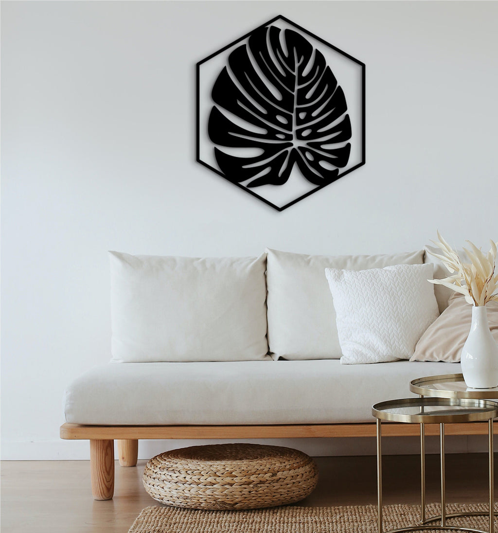 Geometric Monstera Leaf Wood Wall Art: Tropical Decor