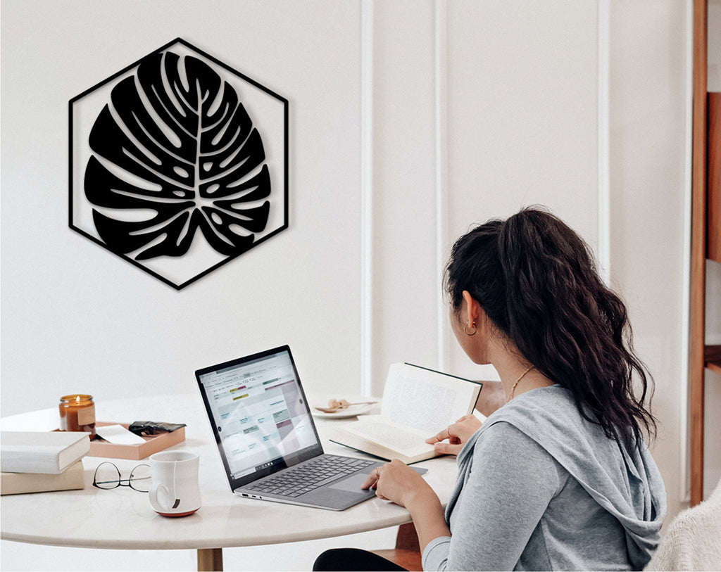 Geometric Monstera Leaf Wood Wall Art: Tropical Decor