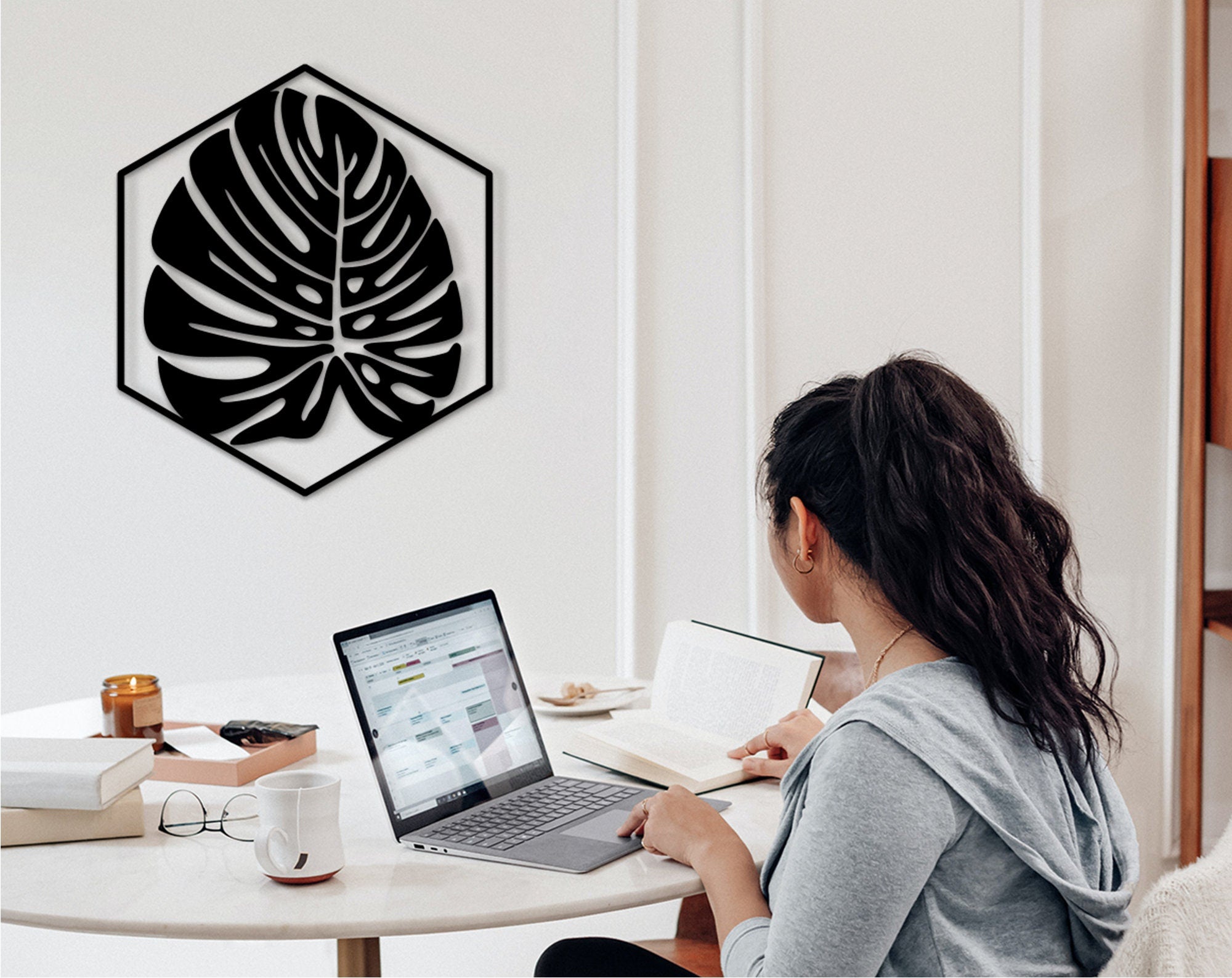 Geometric Monstera Leaf Wood Wall Art: Tropical Decor