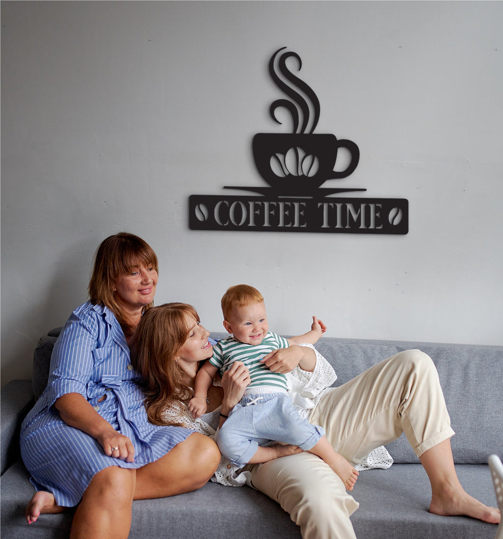 Coffee Time Wood Sign: Laser Cut Coffee Bar Decor