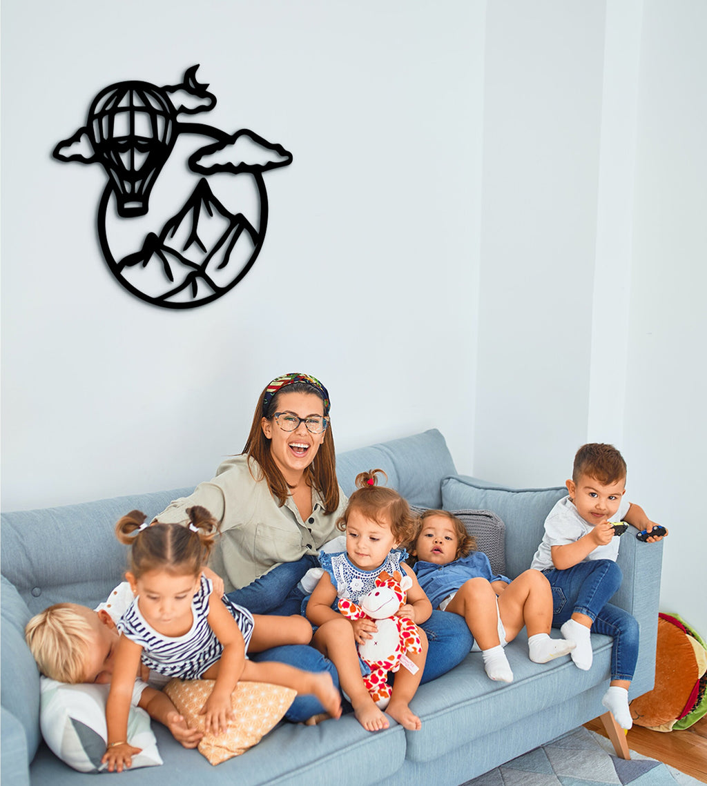 Wooden Hot Air Balloon Wall Decor: 3D Shadow Art